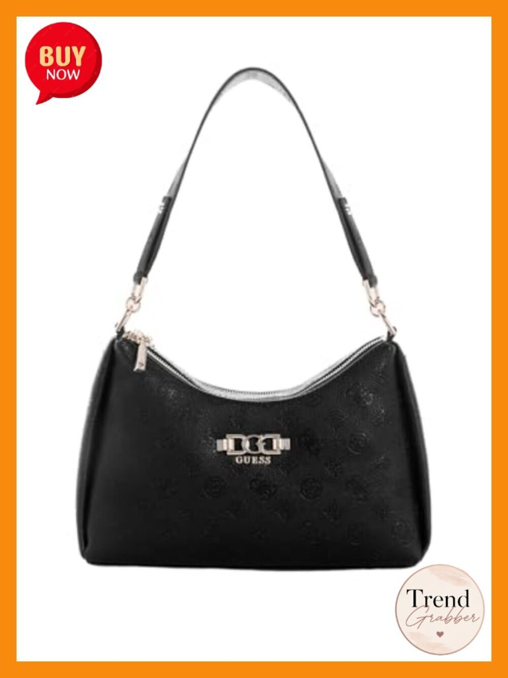 Double Zip Shoulder Bag with Gold Hardware, Hobo Silhouette